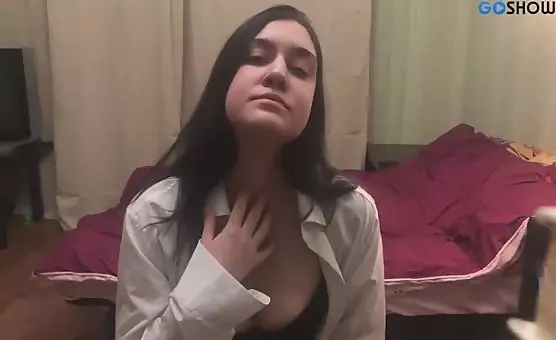 Brunette Reveals Seductive Striptease Show