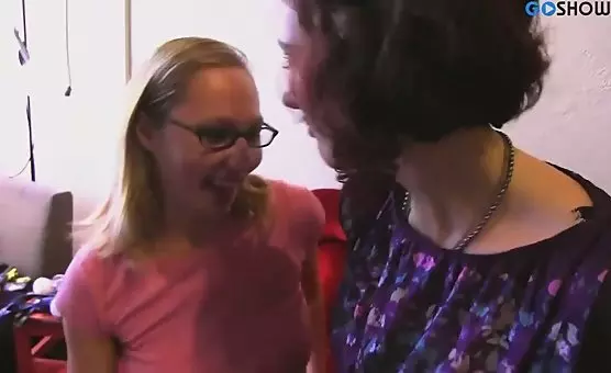 Lesbian Fingers Hairy Pussy and Tits in Gloves